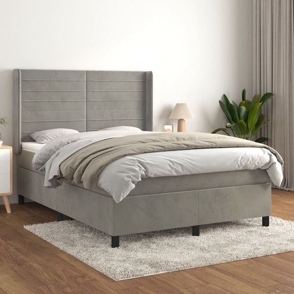 vidaXL Posteľný rám boxsping s matracom bledosivý 140x200 cm zamat