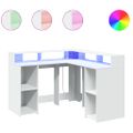 vidaXL Stôl s LED svetlami biely 130x130x91 cm kompozitné drevo