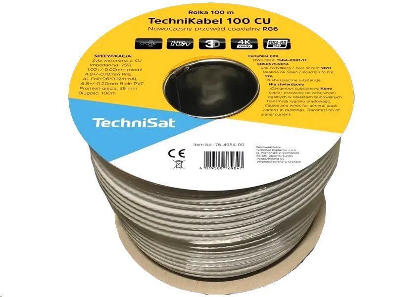 Kábel koaxiálny TechniSat TechniKabel 100 CU / 100 m / 6,8 mm / biely