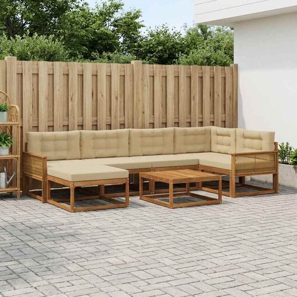 vidaXL Záhradná súprava gaučov s vankúšom 7 pcs Prírodná a béžová