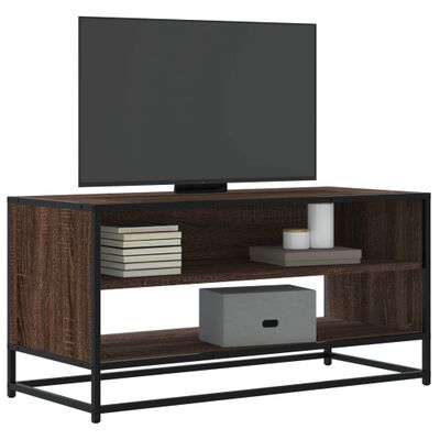 vidaXL TV skrinka hnedý dub 91x40x46 cm kompozitné drevo a kov