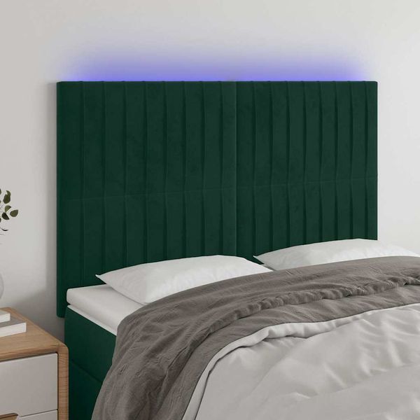 vidaXL Čelo postele s LED tmavozelené 144x5x118/128 cm zamat