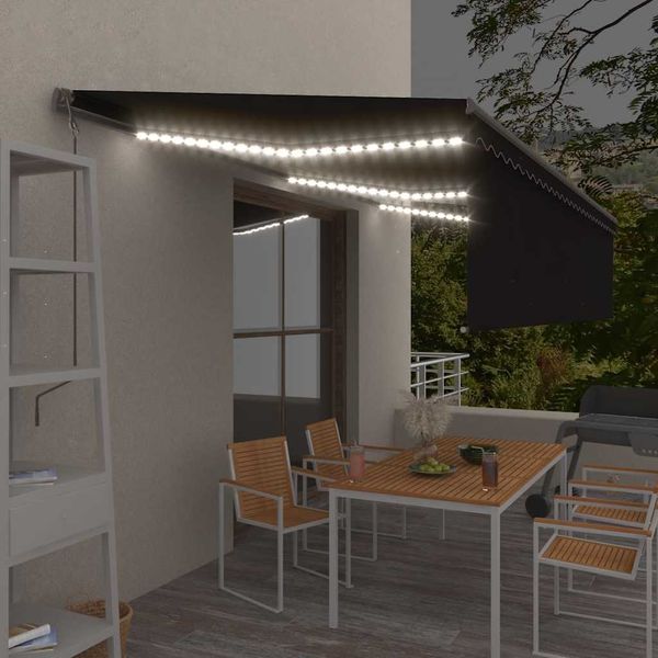 vidaXL Automatická markíza tienidlo&LED&senzor vetra 6x3 m antracitová