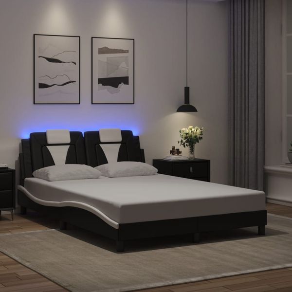 vidaXL Rám postele, Viana, s LED bez matraca, čierno biely 140x200cm