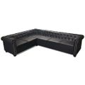 vidaXL Rohová pohovka Chesterfield, 6-miestna, umelá koža, čierna