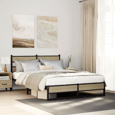 vidaXL Kovový posteľný rám bez matraca dub sonoma 135x190 cm
