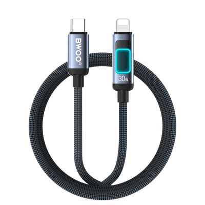 BWOO X324CL opletený nabíjací kábel so svetelným displejom PD 27W USB-C - Lightning