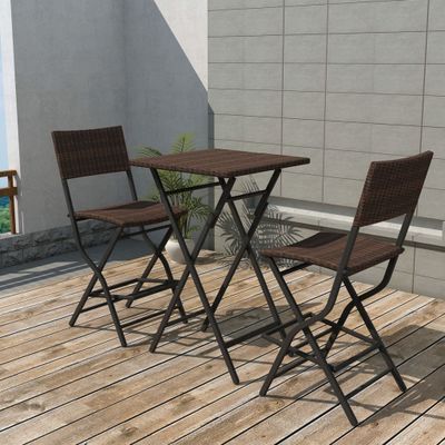 vidaXL 3-dielna skladacia bistro súprava oceľ a polyratan hnedá