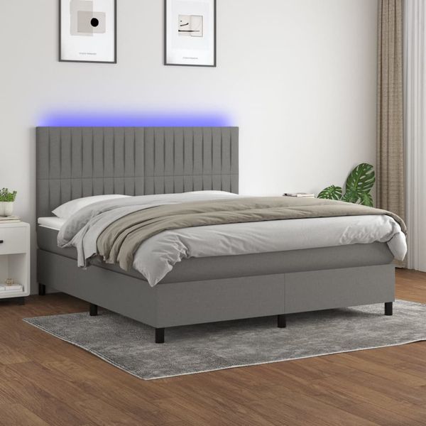 vidaXL Posteľ boxsping s matracom a LED tmavosivá 180x200 cm látka