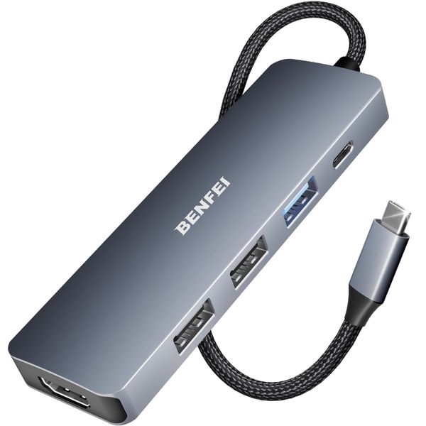 Adapter hub BENFEI 5 v 1 USB-C na 4K HDMI USB-C 100W PD 3x USB A sivý