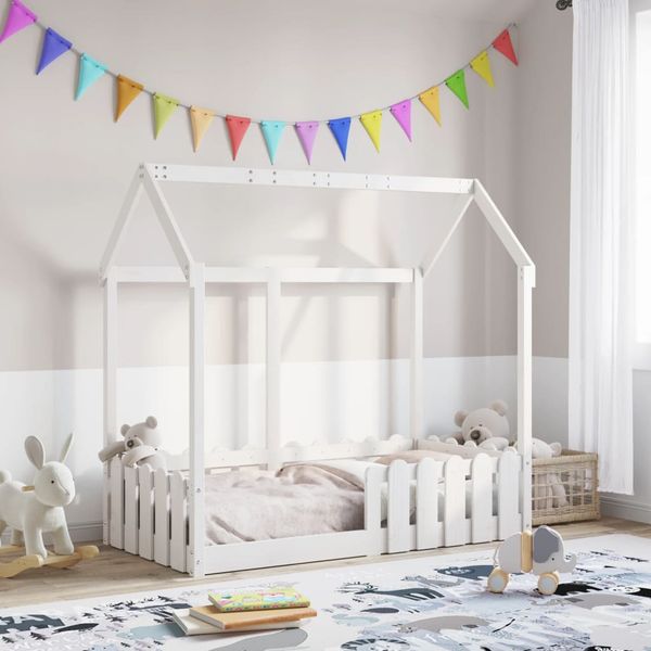 vidaXL Rám detskej postele domček biely 70x140 cm masívna borovica