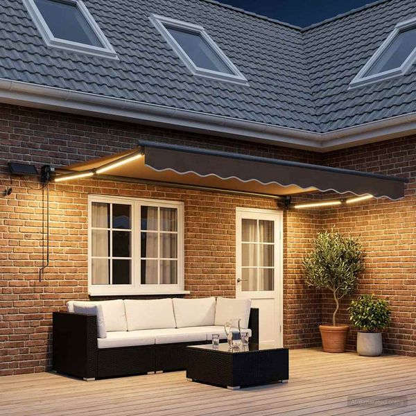 vidaXL Ručná vysúvacia markíza s LED Sivohnedá 100% polyester a hliník