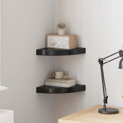 vidaXL Plávajúce rohové police 2 ks, lesklé čierne 25x25x3,8 cm, MDF