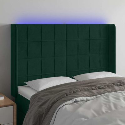 vidaXL Čelo postele s LED tmavozelené 147x16x118/128 cm zamat