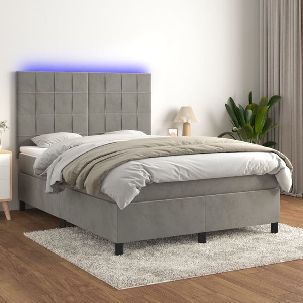 vidaXL Posteľ boxsping s matracom a LED bledosivá 140x190 cm zamat