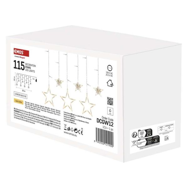 LED vianočný záves – hviezdy, 185x105 cm, vnútorný, teplá biela