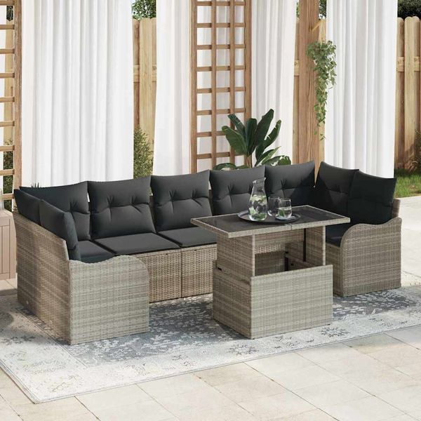 vidaXL Súprava záhradných pohoviek 8 pcs Svetlosivá Poly ratan