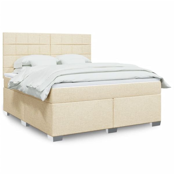 vidaXL Posteľný rám boxspring s matracom krémový 180x200 cm látka