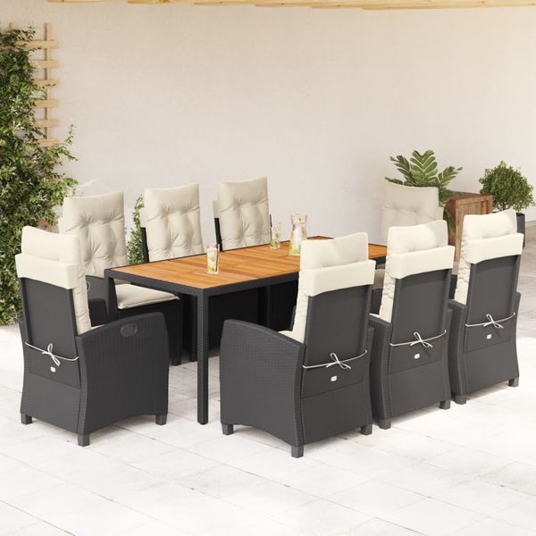 vidaXL 9-dielna záhradná jedálenská sada s vankúšmi čierna polyratan