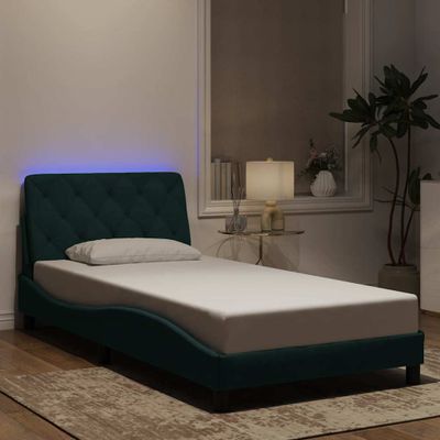 vidaXL Rám postele s LED bez matraca tmavozelený 100x200 cm zamat