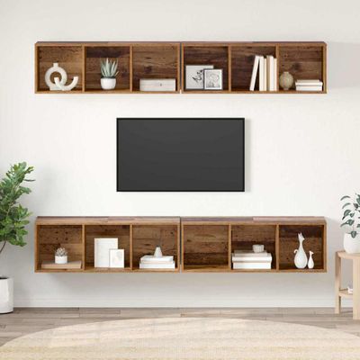vidaXL Zostava TV skriniek Nástenný 4 pcs Staré drevo 37 x 37 x 107 cm