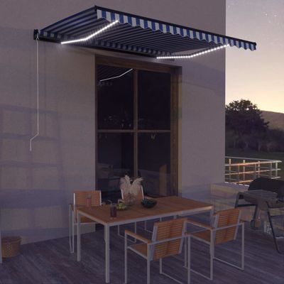 vidaXL Ručná zaťahovacia markíza s LED 400x300 cm modrá a biela
