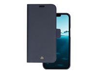 Puzdro s klopou pre mobilný telefón - písmenové hnedé úplety z udržateľnej kože - modrá pacifik - pre Apple iPhone 14 Pro