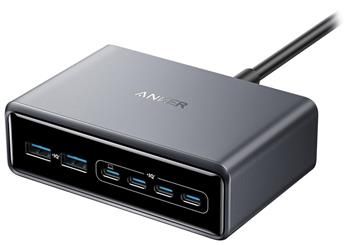 Anker Prime Nabíjecí Základna/ 200W/ 4x USB-C/ 2x USB/ GaN/ stříbrná nabíjecí stanice, 200W, 6 portu, 4× USB-C 100W, 2× USB-A 22,5W, PowerIQ 3.0, stríbrná