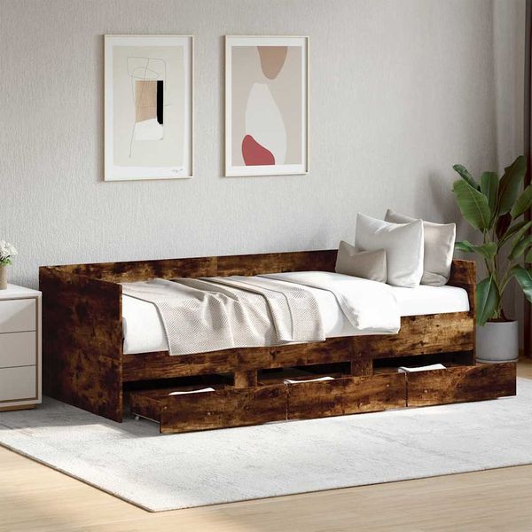 vidaXL Váľanda so zásuvkami bez matraca dymový dub 90x190 cm