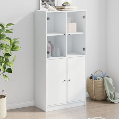 vidaXL Vysoká skrinka s dvierkami biela 68x37x142 cm kompozitné drevo