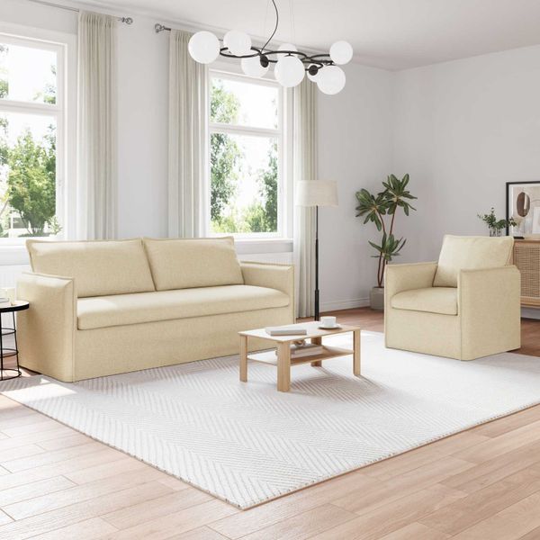 vidaXL Sada pohoviek 2 pcs Krémová 196 x 82 x 85 cm Látka