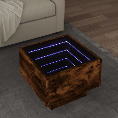 vidaXL Bočný stolík s LED dymový dub 40x40x30 cm kompozitné drevo