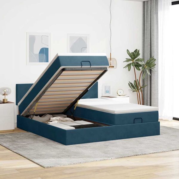 vidaXL Osmanský rám postele s matracmi tmavomodrá 200x200 cm zamat