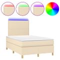 vidaXL Posteľ boxsping s matracom a LED krémová 120x200 cm látka
