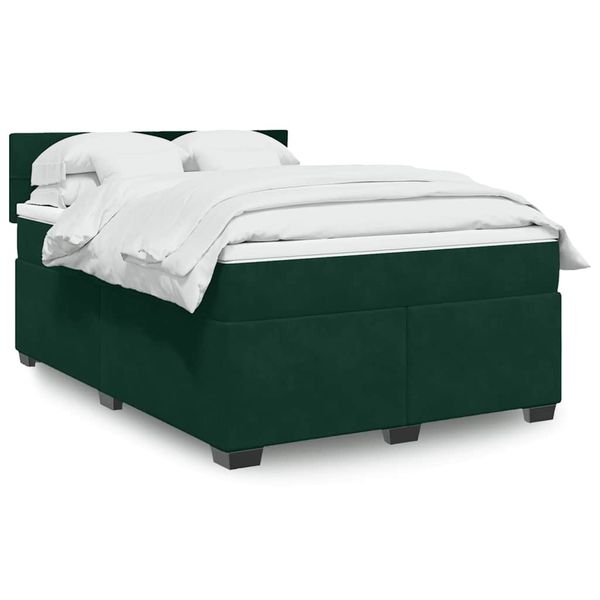 vidaXL Posteľný rám boxsping s matracom tmavozelený 140x190 cm zamat