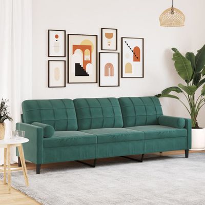 vidaXL 3-miestna pohovka s vankúšmi tmavozelená 210 cm zamat