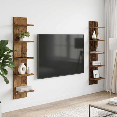 vidaXL Stenná polica 2 ks Staré drevo 22 x 15 x 100 cm