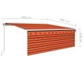 vidaXL Ručne zaťahovacia markíza s tienidlom a LED 4x3m oranžovo-hnedá