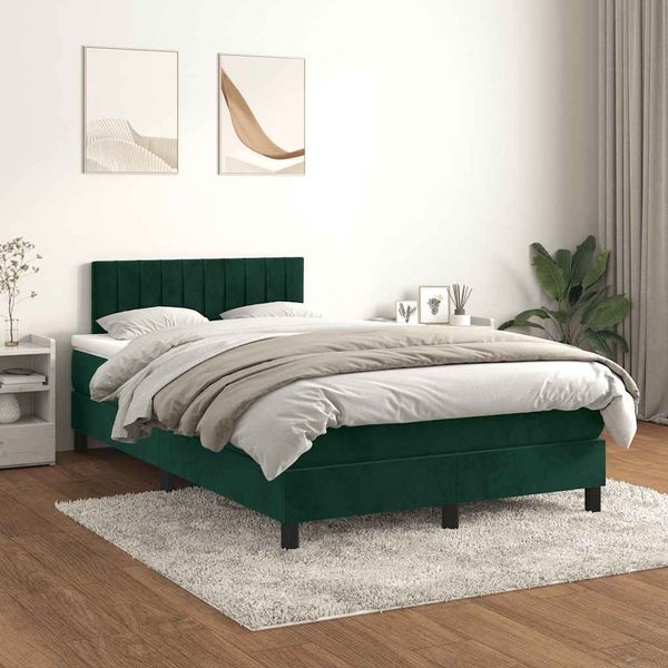 vidaXL Posteľný rám boxsping s matracom tmavozelený 120x200 cm zamat
