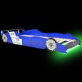 vidaXL Detská posteľ s LED, pretekárske auto, 90x200 cm, modrá