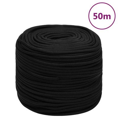 vidaXL Pracovné lano čierne 6 mm 50 m polyester