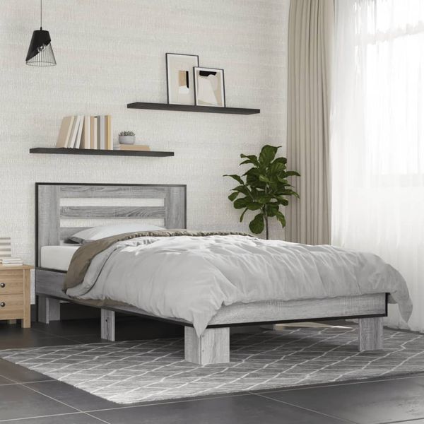 vidaXL Posteľný rám sivý sonoma 100x200 cm kompozitné drevo a kov