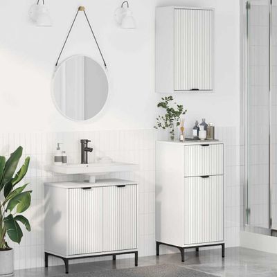 vidaXL Sada kúpeľňového nábytku 3 pcs Biela Spracované drevo a kov