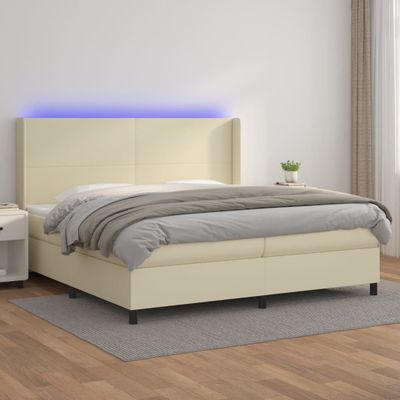 vidaXL Boxspring posteľ s matracom a LED krémová 200x200 cm umelá koža