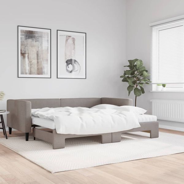 vidaXL Rozkladacia denná posteľ s matracmi sivohnedá 90x200 cm látka