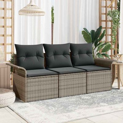 vidaXL Súprava záhradných pohoviek s vankúšom 3 pcs Sivá Poly ratan