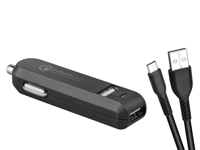 AVACOM CarMAX 2 nabíjačka do auta 2x Qualcomm Quick Charge 2.0, čierna farba (micro USB kábel)