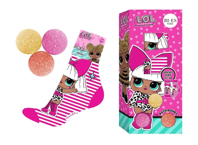 LOL SURPRISE GIFT SET darčeková súprava - 3x bomba do kúpeľa 50g + ponožky