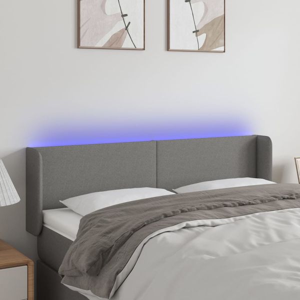 vidaXL Čelo postele s LED tmavosivé 147x16x78/88 cm látka