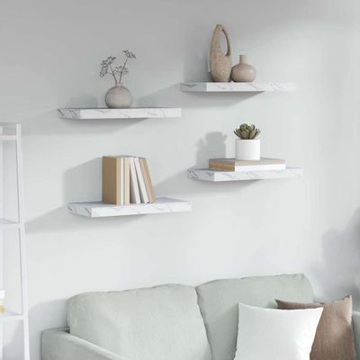 vidaXL Stenná polica Nástenný 4 pcs Biely mramor 50 x 23,5 x 4 cm